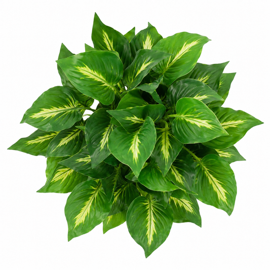 Artificial Variegated Foliage Plant in White Plastic Pot