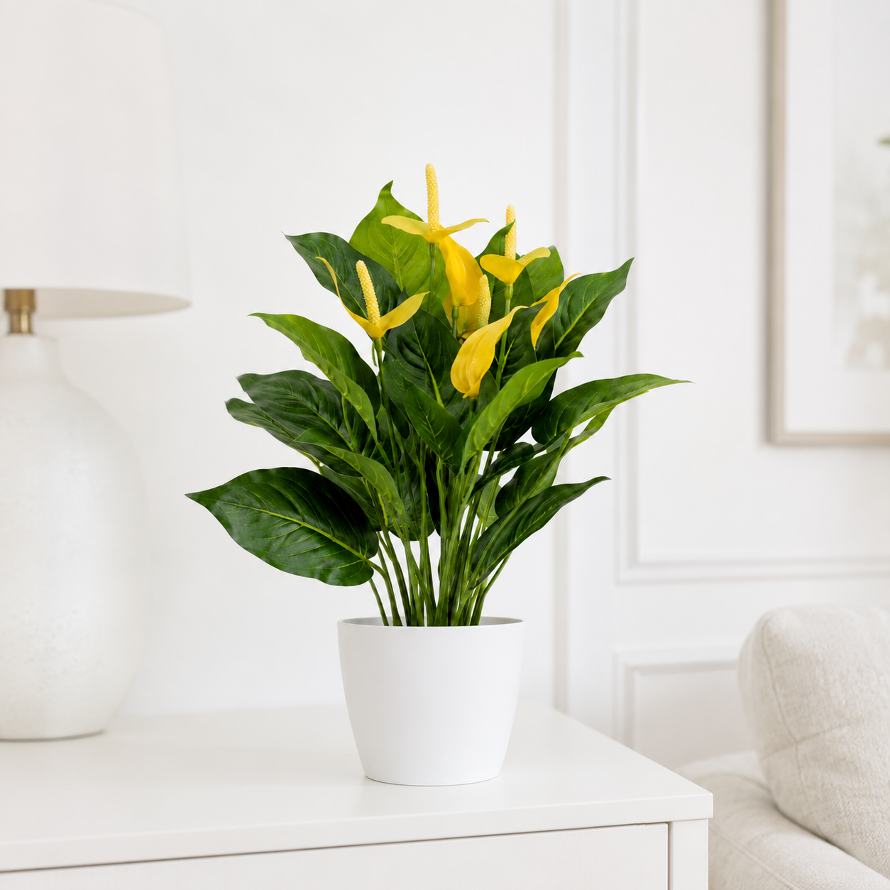 Artificial Yellow Calla Lily Potted Plant in White Plastic Pot