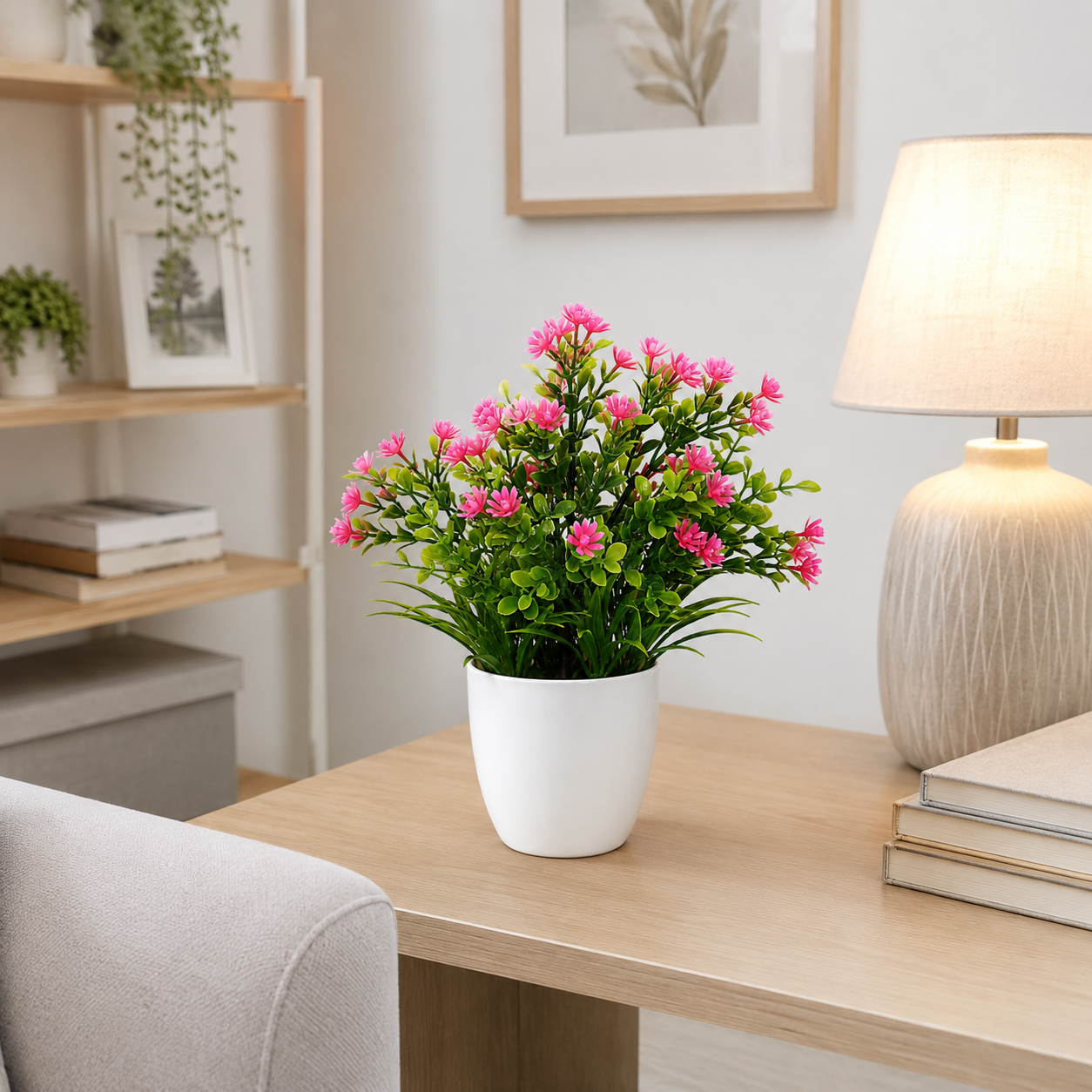 Pink Artificial Flower Potted Plant in Plastic Pot