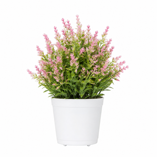 Pink Artificial Lavender Plant in White Plastic Pot