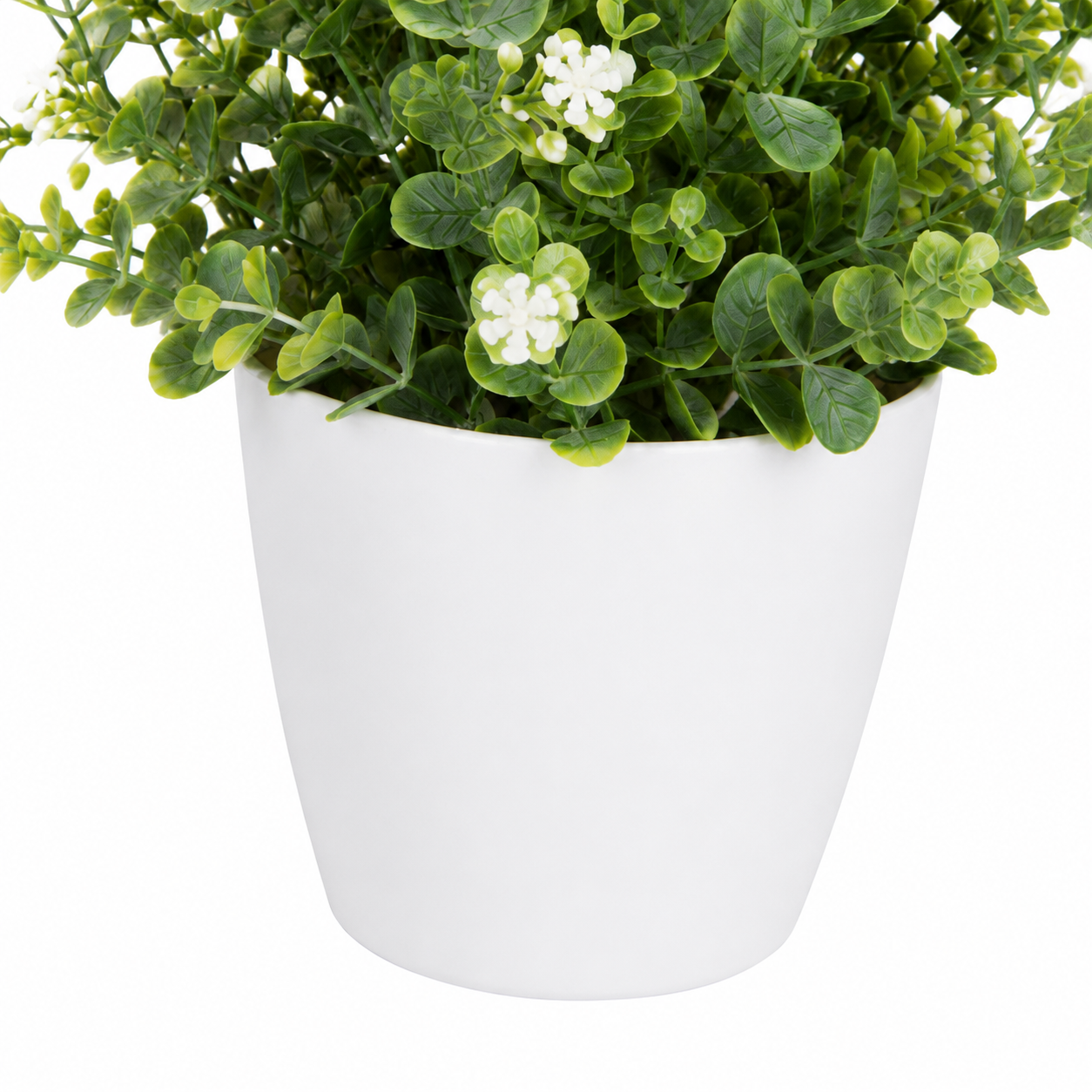 White Artificial Flower Potted Plant in White Plastic Pot