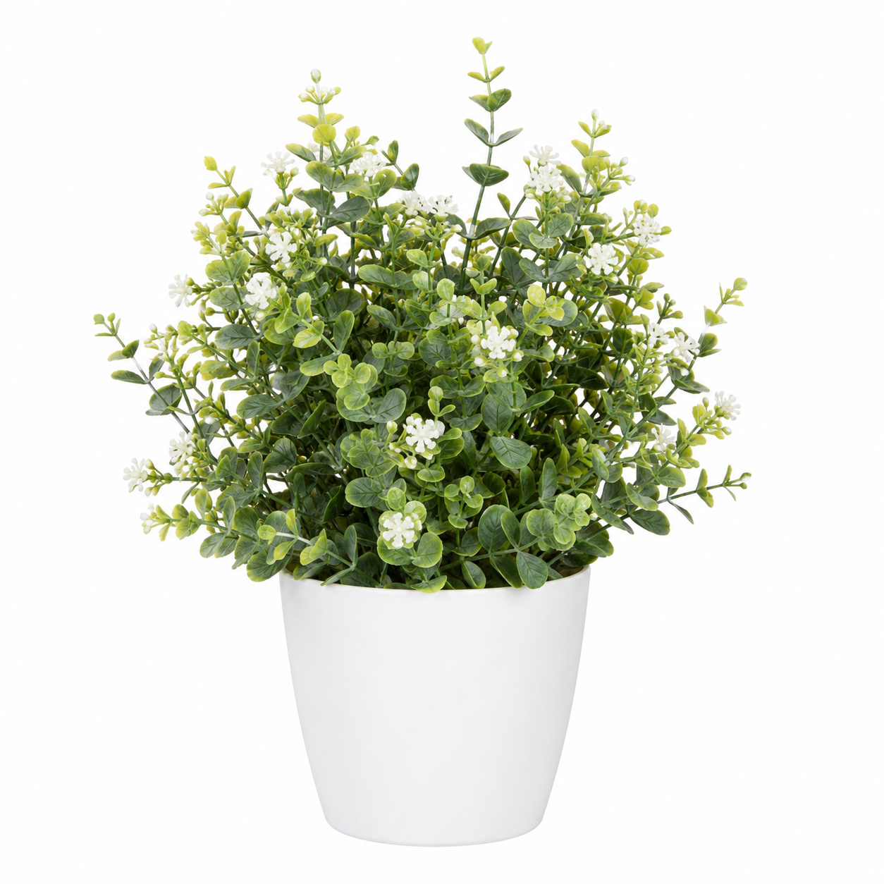 White Artificial Flower Potted Plant in White Plastic Pot